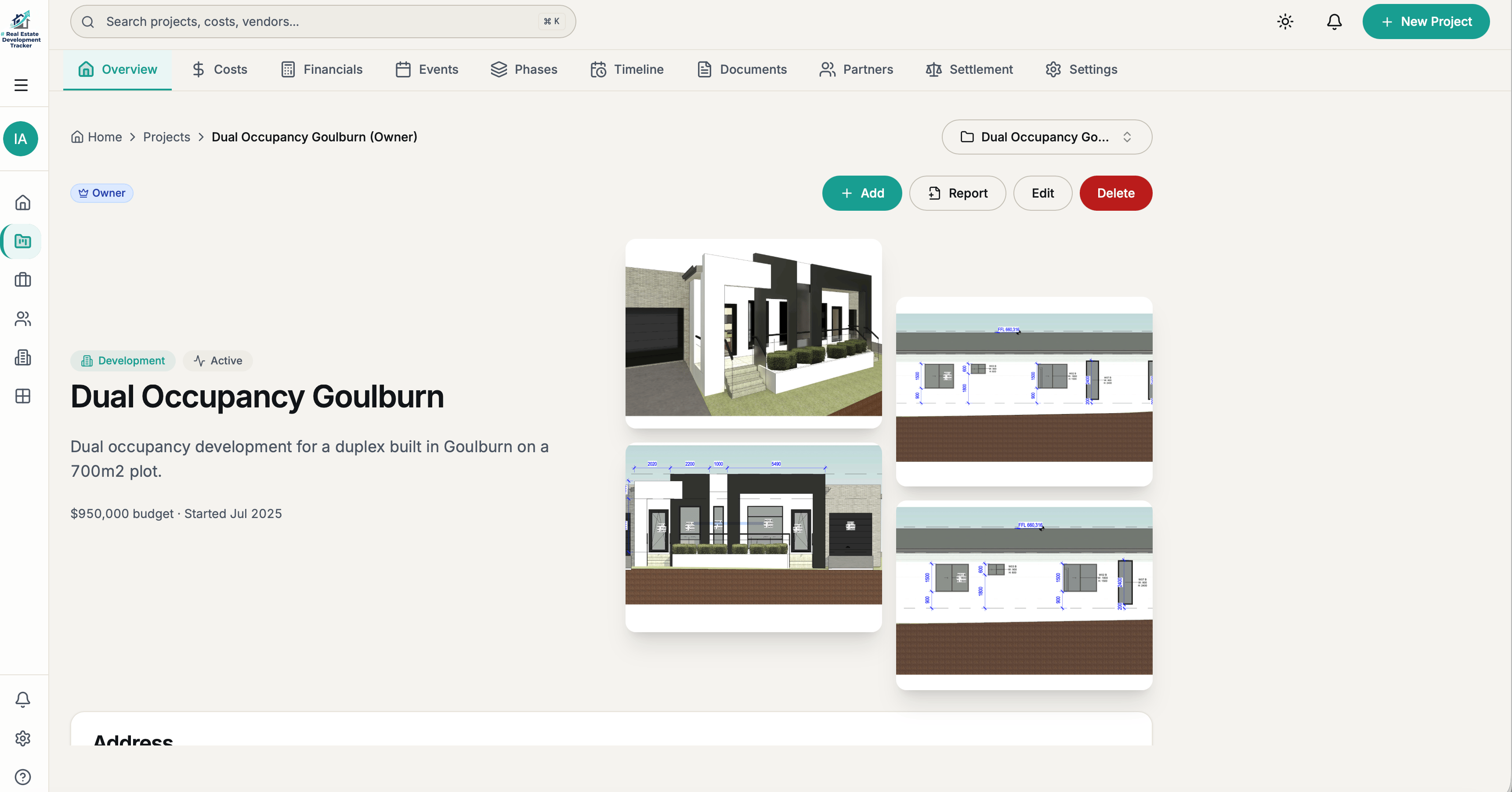 DevTracker project overview screen
